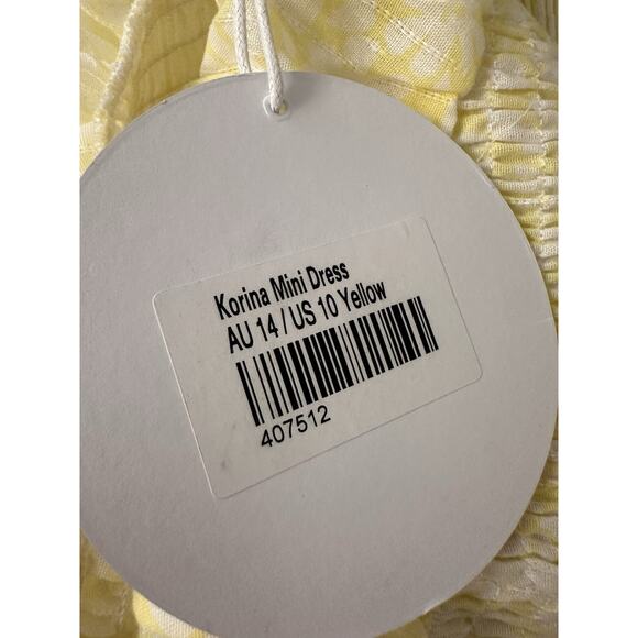 NWT Princess Polly Size 10 Korina Yellow Smocked Mini Dress Milkmaid - Picture 4 of 6